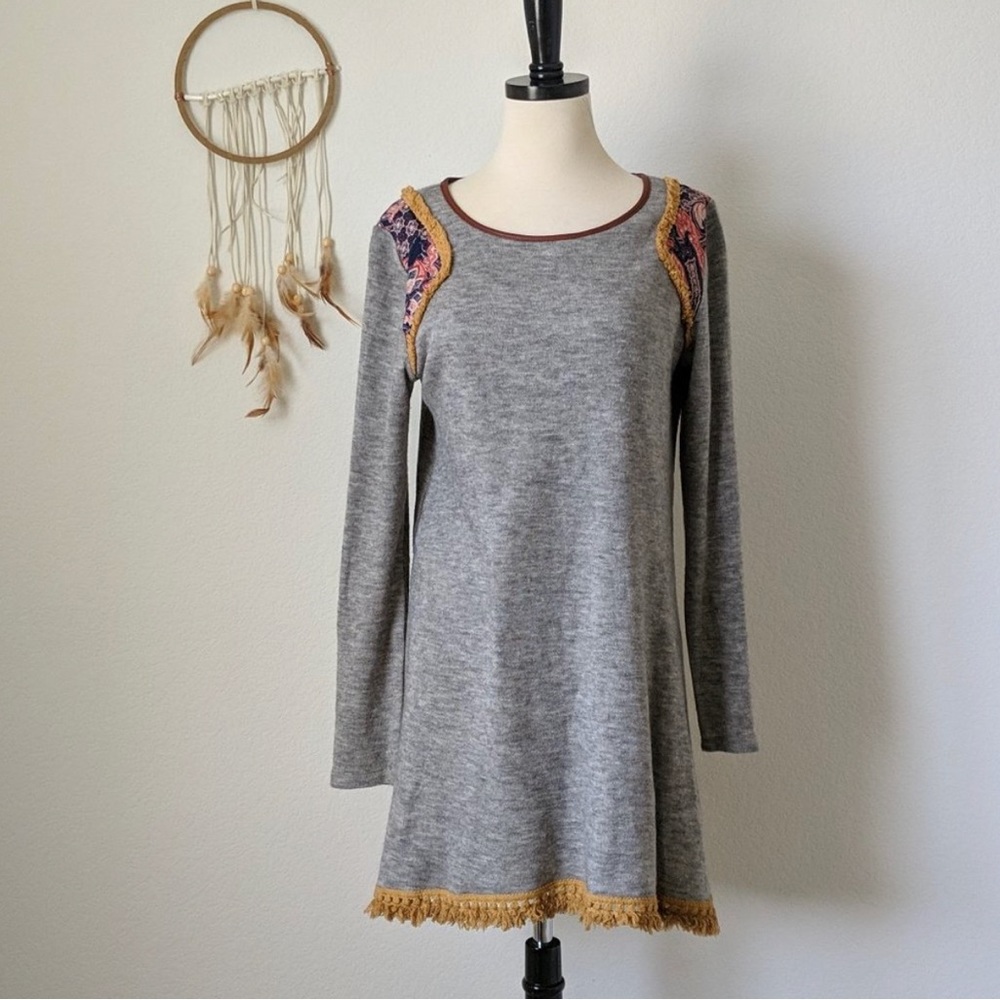 THML Long Sleeve Sweater Dress Boho Fringe